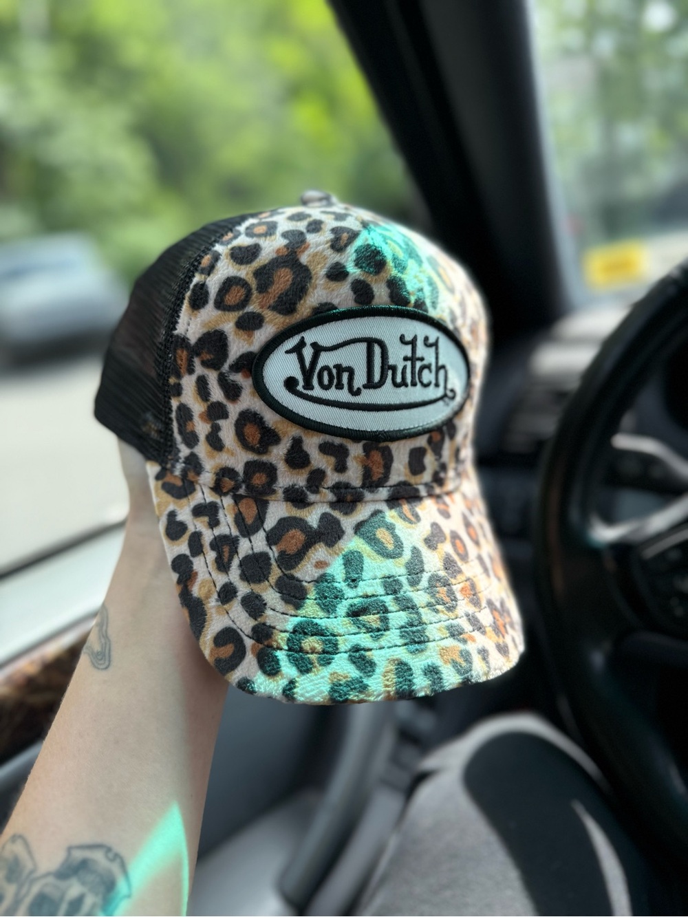 Von Dutch Velvet Leopard Print Trucker Hat